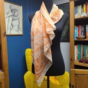 Beautiful Silky Sheer Peach Color Floral Print Scarf